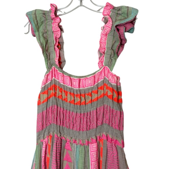 Colorful Ruffle Strap Maxi Dress Medium with Pockets Stretch Flowy - Picture 5 of 9